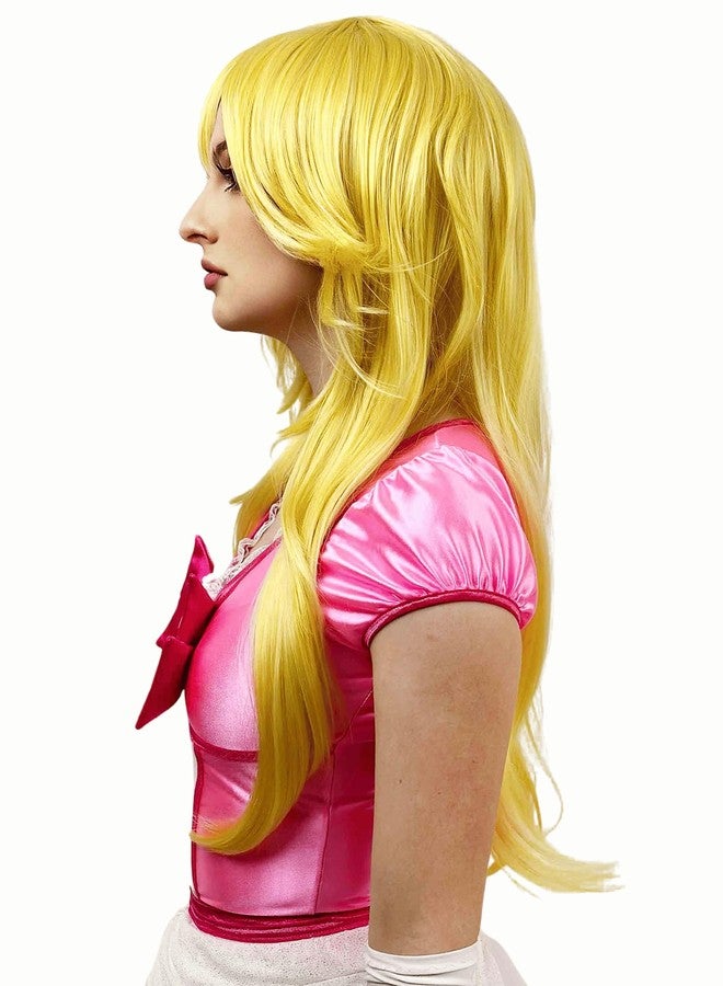 ALLAURA Compatible with Princess Wig Anime CosplayWig | PrincessWig Yellow Blonde Long Wavy Cosplay Wigs SyntheticWig For Girls Yellow Wavy CosplayWig Cosplay For Halloween Party - Image 5